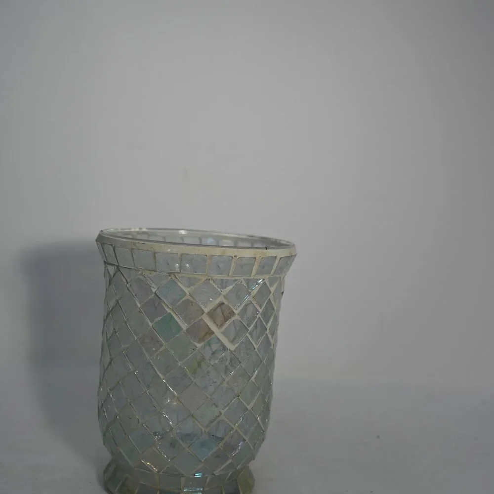Iridescent Mosaic Glass Votive Candle Holder Mother of Pearl Tea Light Cup